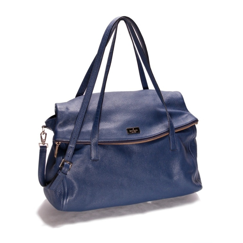 Emma Fox Pebble Leather Shoulder Bag Womens Large Navy Blue Excellent Kiss Lock